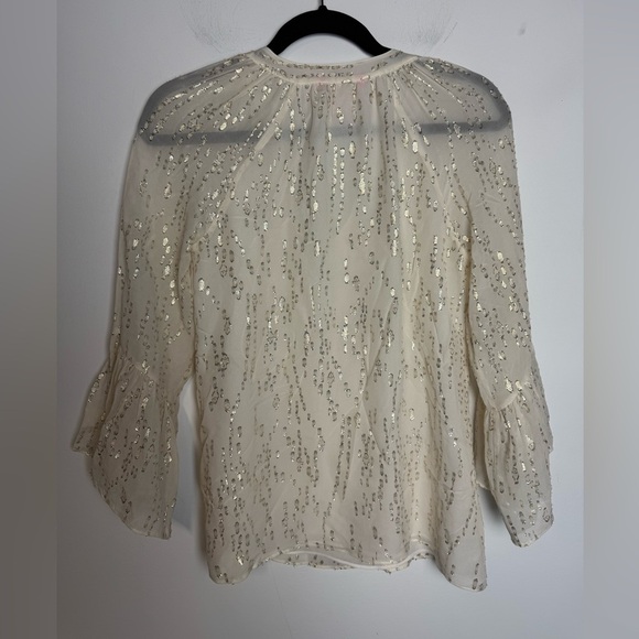 Lilly Pulitzer MATILDA SILK TOP Coconut FISH GOLD Clip Chiffon XS - Picture 3 of 7